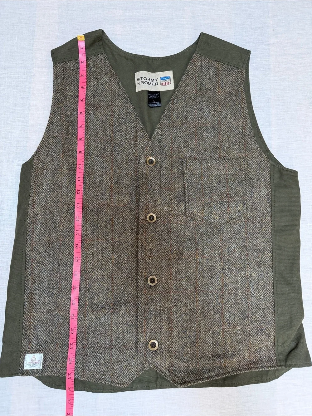 Stormy Kromer Harris Wool Tweed Uptown Herringbone Men's Vest Olive & Brown Sz L